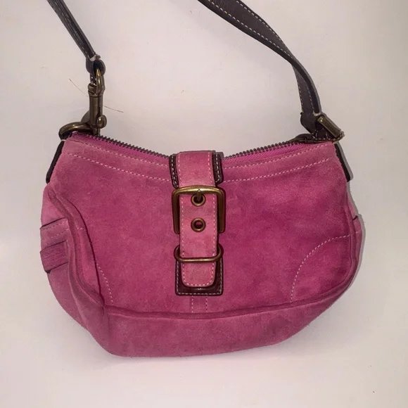 Coach Pink Suede Shoulder Bag - Picture 1 of 8
